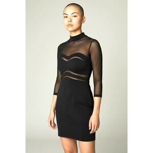 Vintage Tadashi Black Velvet Mesh Illusion Bodycon Dress Size S Sexy Cocktail